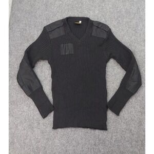 Citadel Commando Sweater Mens 42 Black Ribbed V Neck Made England  Wool Military